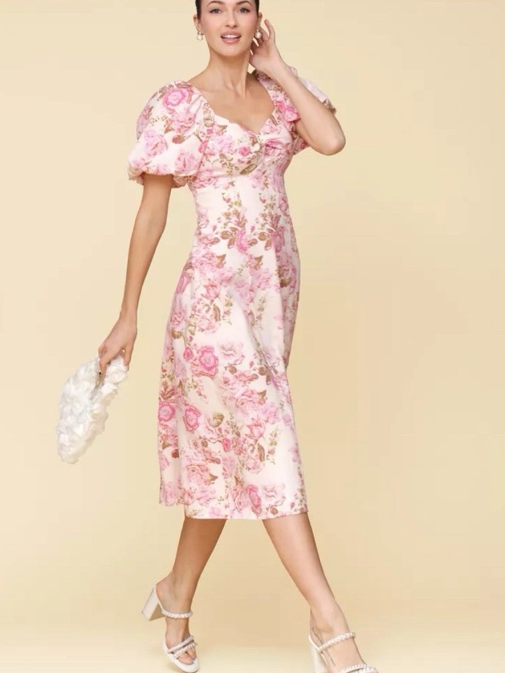 Avec Les Filles Floral Puff-Sleeve Midi Dress